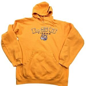 LSU Tigers Hoodie Sweatshirt Mens Medium Yellow NCAA Football Fleece Pullover